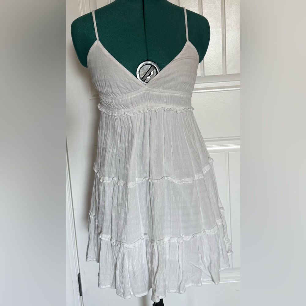 Bershka White Spaghetti-Strap Tiered V-Neck Sundress